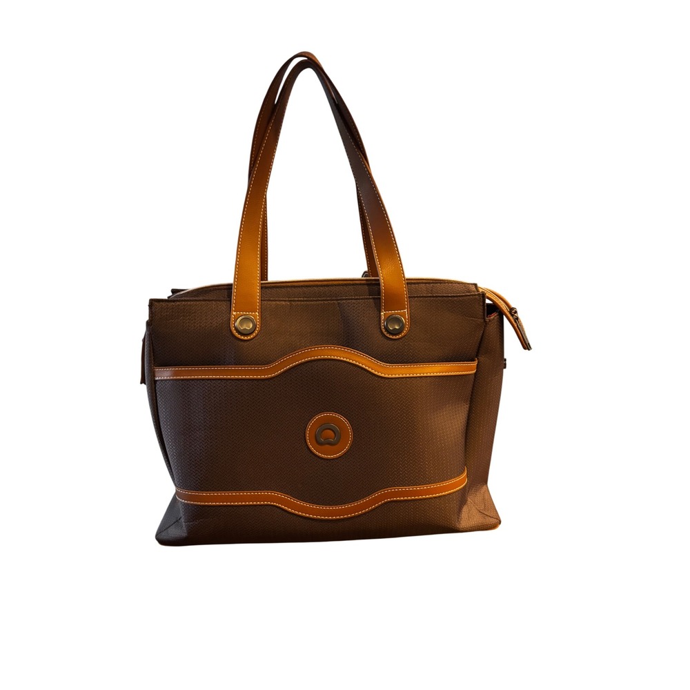 Delsey Paris Chatelet Tote Bag Brown Chevron Laptop Travel Shoulder Bag